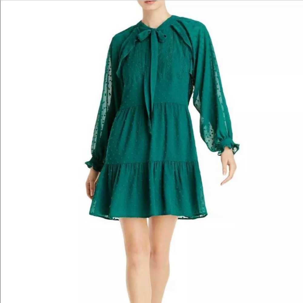 Aqua Womens Sheer Tie Neck Dot Mini Dress